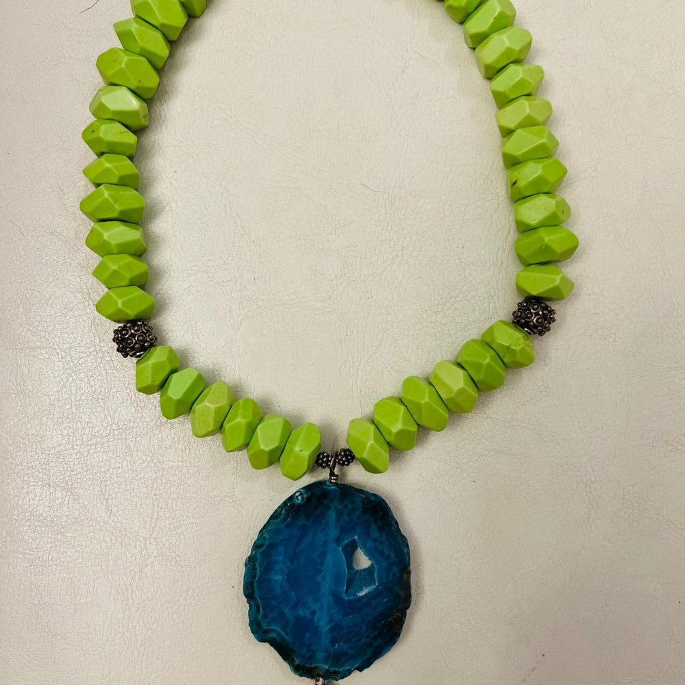 Green Turquoise/Druzy and sterling beads from Dian Malouf Necklace